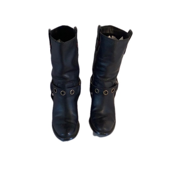 Tommy Hilfiger Black Leather Motorcycle Style Boots - Picture 1 of 16